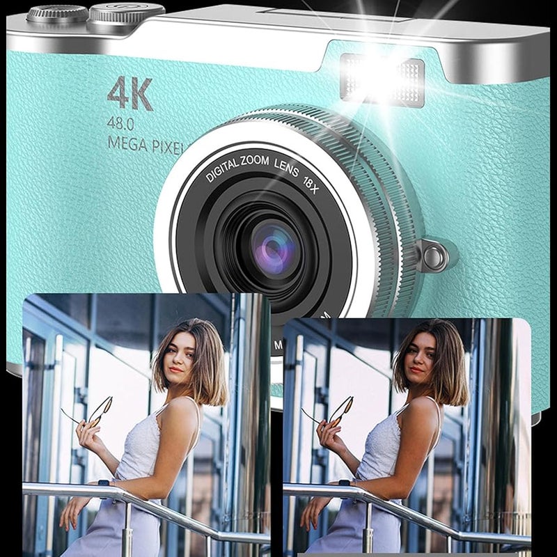 كاميرا رقمية خضراء للتصوير الفوتوغرافي بدقة 1080 بكسل و48 ميجابكسل، كاميرا مدونات فيديو بشاشة قابلة للطي مقاس 2.4 بوصة وتكبير 8x - Image 5