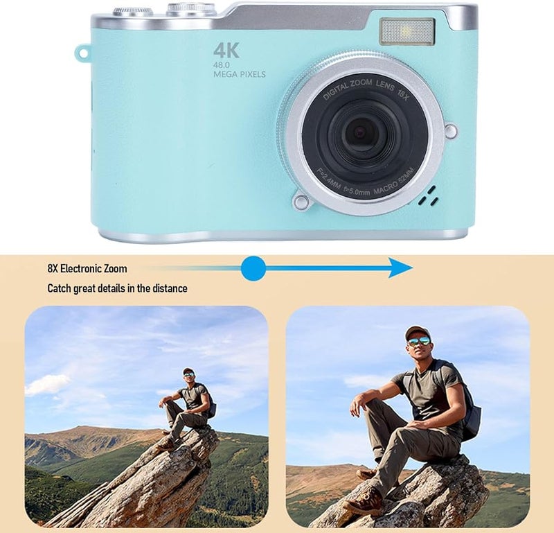 كاميرا رقمية خضراء للتصوير الفوتوغرافي بدقة 1080 بكسل و48 ميجابكسل، كاميرا مدونات فيديو بشاشة قابلة للطي مقاس 2.4 بوصة وتكبير 8x - Image 4