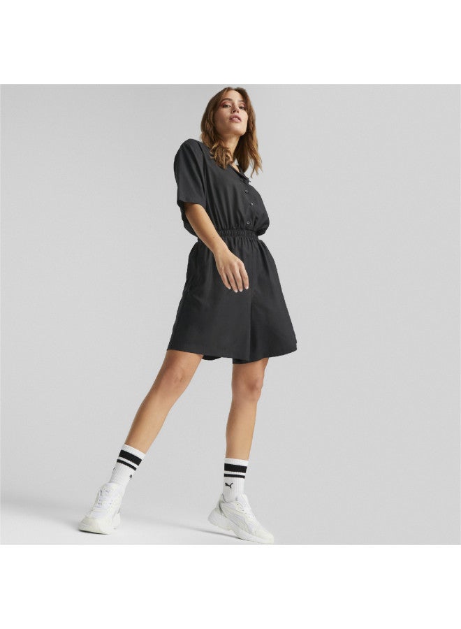 PUMA جمبسوت صيفي للنساء مع ياقة، أزرار، حزام خصر، أكمام قصيرة، وشورتات - Image 2