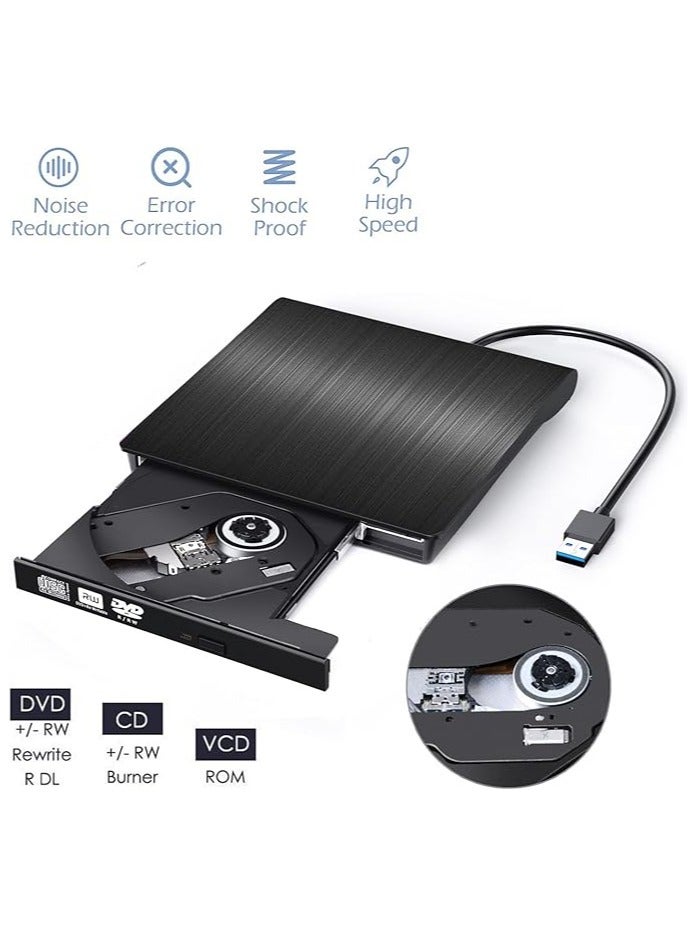 general External DVD/CD ROM Card Reader Rewriter Burner Drive USB 3.0 USB-C Port with Type-C Superdrive Adapter Laptop Desktop - Image 3