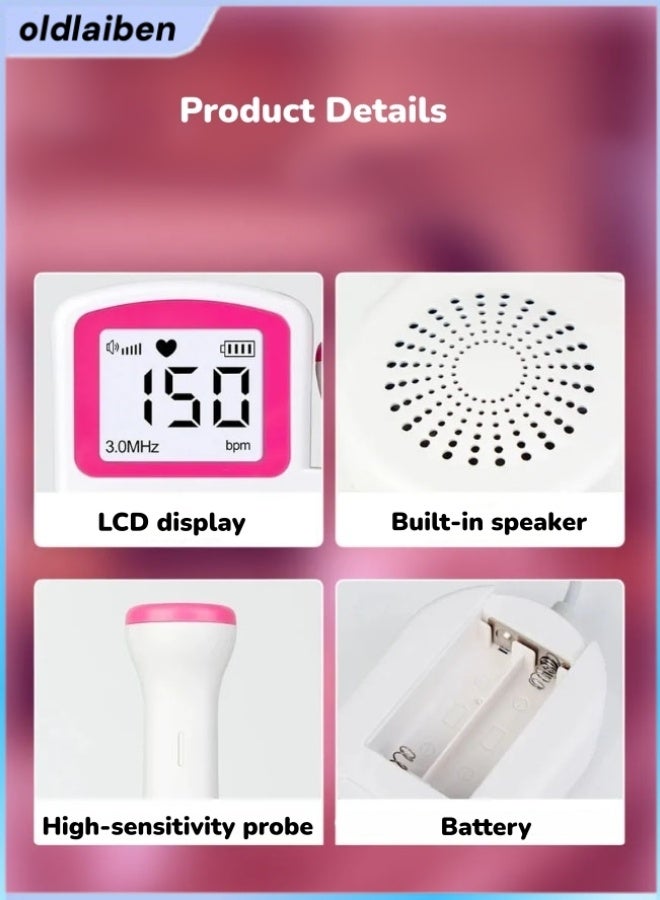 الدليبن جهاز مراقبة معدل ضربات قلب الجنين، جهاز مراقبة دوبلر للجنين، جهاز دوبلر محمول بالموجات فوق الصوتية، أجهزة مراقبة ما قبل الولادة بدون إشعاع، مزود بشاشة LCD، حساسية عالية، خاصية إلغاء الضوضاء، متوافق مع سماعات الرأس. مناسب للأمهات الجدد، للاستخدام المنزلي، المكتبي، أثناء السفر. - Image 3