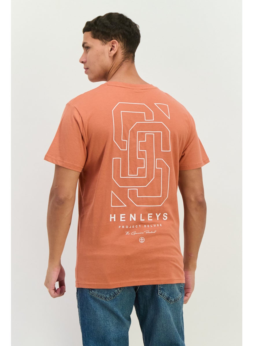 Henleys - Men Crew Neck Short Sleeves Brand Logo T-Shirt, Coral - Image 1