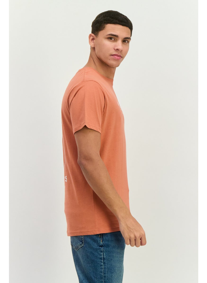 Henleys - Men Crew Neck Short Sleeves Brand Logo T-Shirt, Coral - Image 1