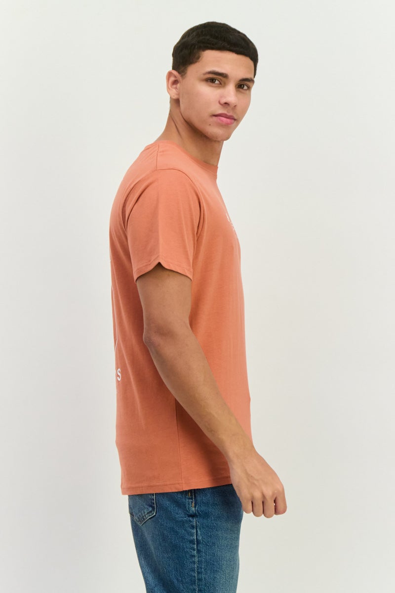 Henleys Men Crew Neck Short Sleeves Brand Logo T-Shirt, Coral - Image 2