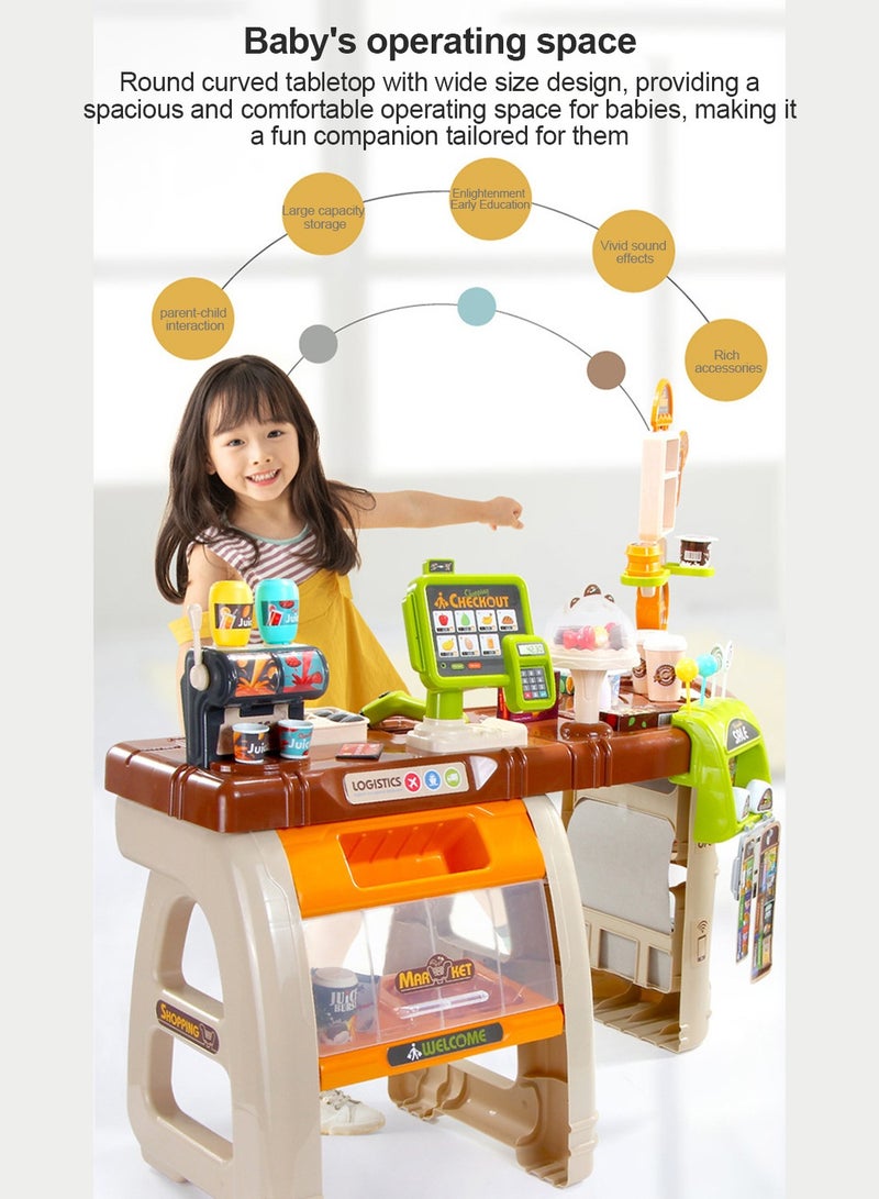 Sharpdo 65 قطعة محاكاة تسوق سوبرماركت كاشير عربة تسوق ألعاب سوبرماركت للأطفال مجموعة لعب أدوار سوبرستور ألعاب أطفال سوبرماركت مع ضوء وصوت وماسح ضوئي يعمل وعربة تسوق - Image 3