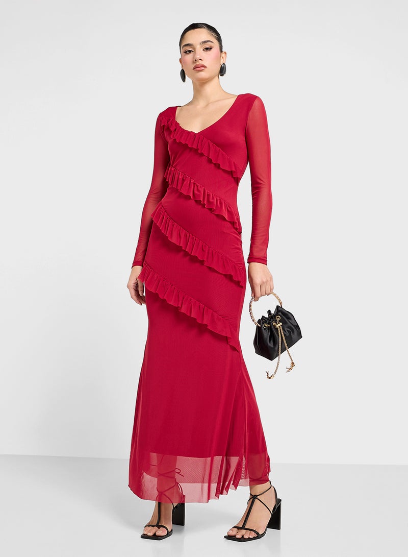 جينجر فستان ماكسي بياقة مكشكشة - Image 4