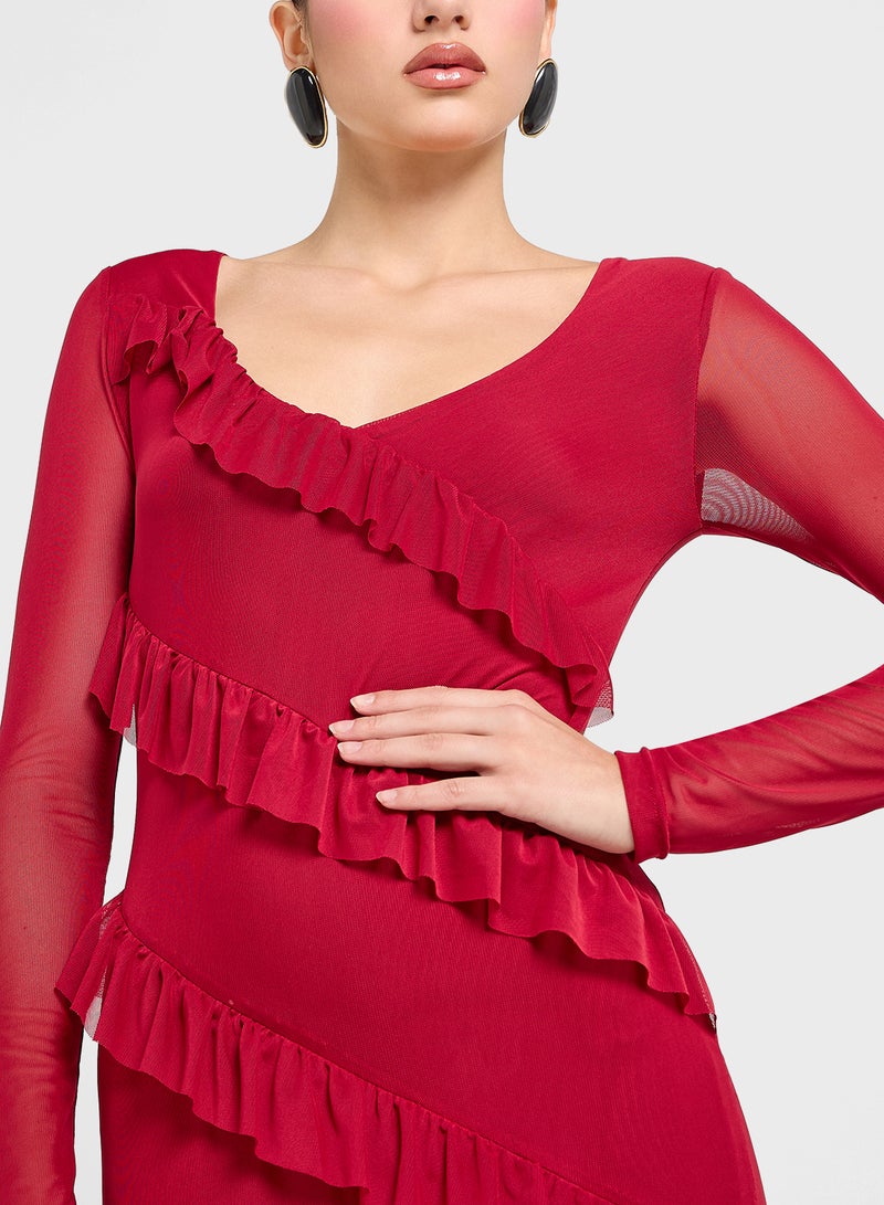 جينجر فستان ماكسي بياقة مكشكشة - Image 3