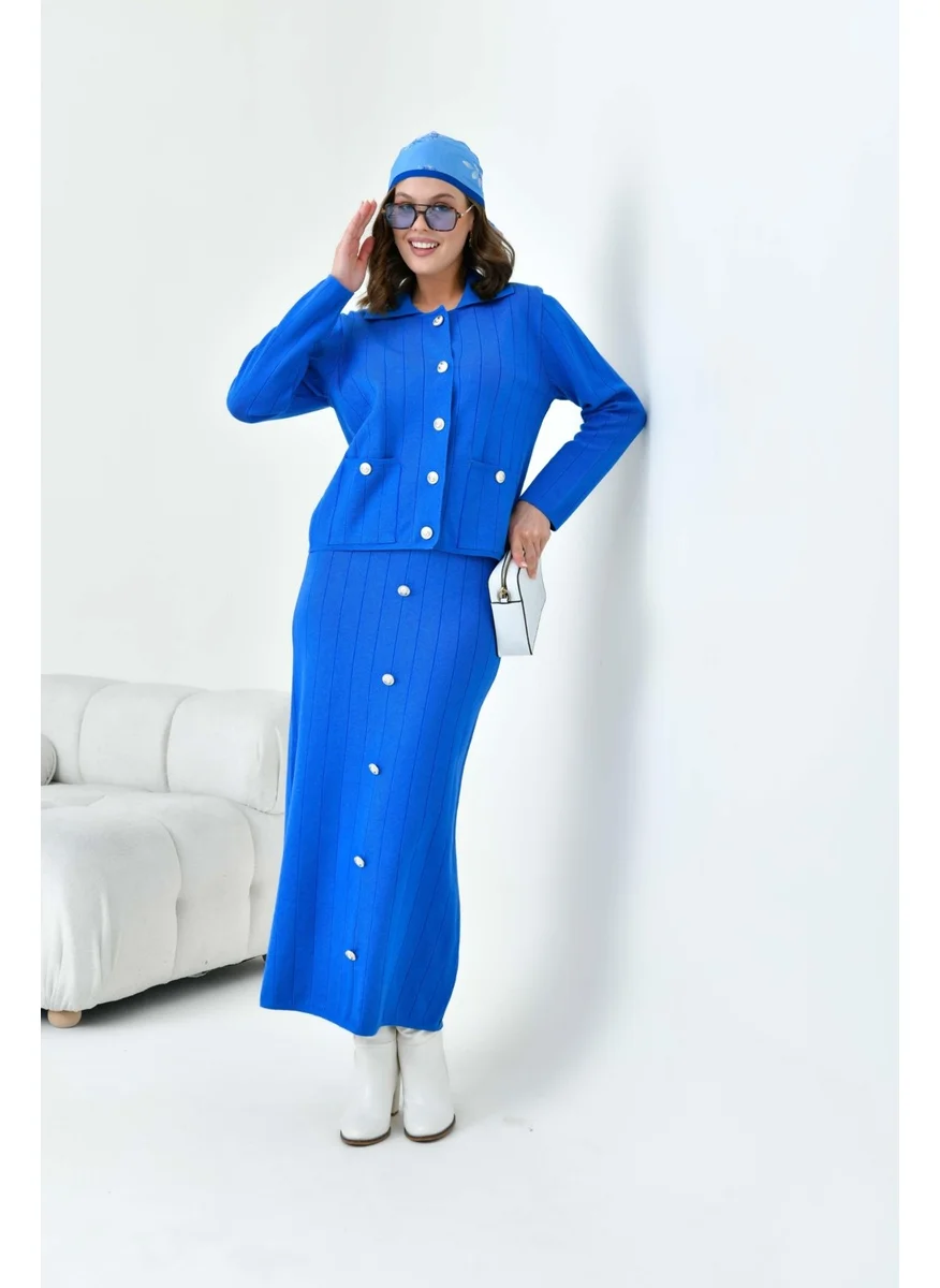 جارمي Women's Buttoned Two Piece Suit Saxe