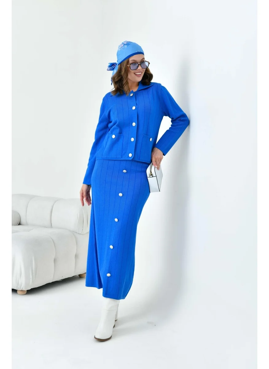 جارمي Women's Buttoned Two Piece Suit Saxe