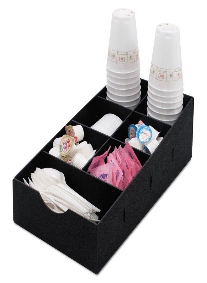 Vertiflex 7-Compartment Black Plastic Condiment Caddy, Modern Style, 8.5 x 16 x 5.25 Inches - Image 1