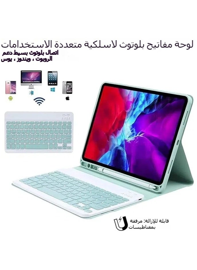 جنرال غلاف لوحة مفاتيح باللغتين العربية والإنجليزية متوافق مع آيباد الجيل العاشر (2022، 10.9 بوصة)، مع لوحة مفاتيح لاسلكية قابلة للفصل ومكان مخصص لقلم الحماية وغطاء جلدي رفيع ذكي.  - Image 3