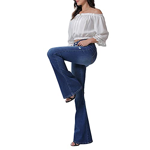 VIPONES Bell Bottom Jeans for Women High Waisted Bootcut Stretch Flare Blue Denim Pants (101,Size 12) - Image 4