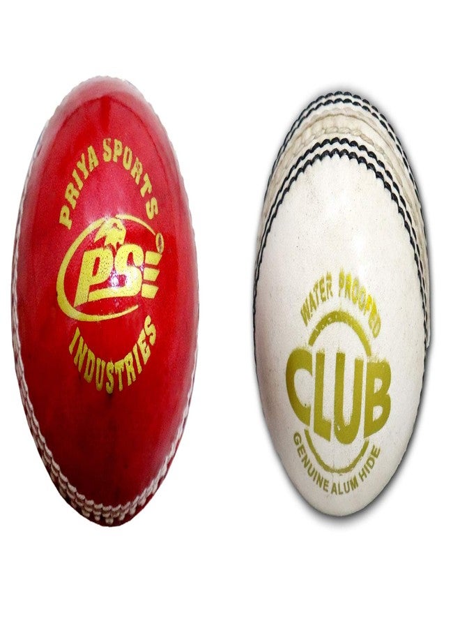 PSE Priya Sports Club Leather Cricket Ball Two Part (Red, White, Standard) - Image 1