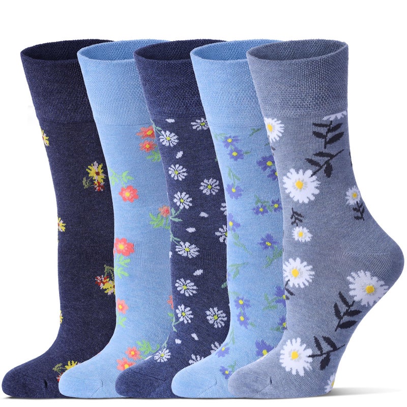 Sockswift Bamboo Viscose Diabetic Socks for Women 5 Pairs Crew Wide Stretch Top Moisture Wicking Neuropathy Socks - Image 1