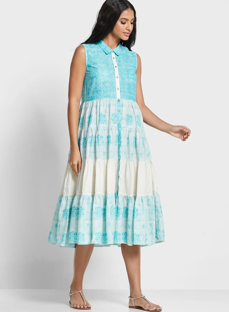 W Printed Tiered Dress