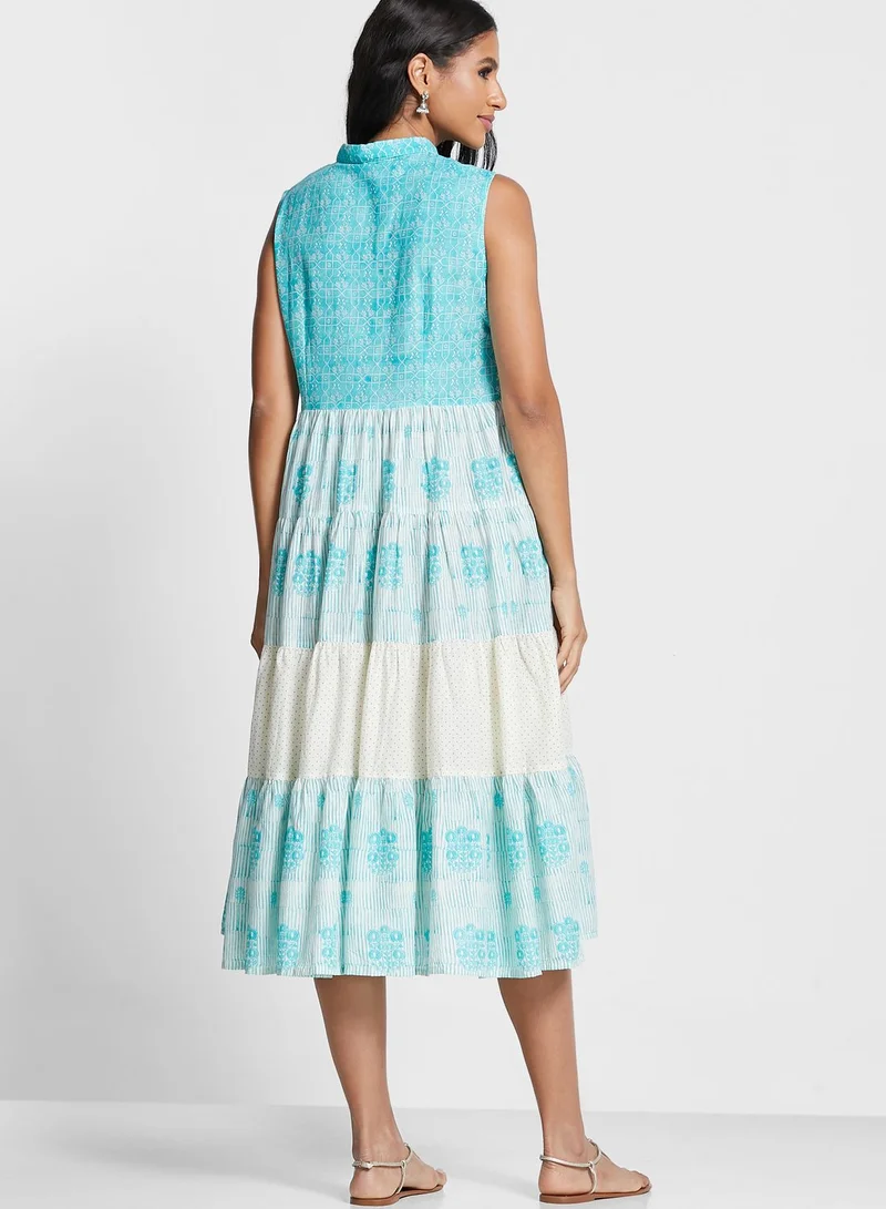 W Printed Tiered Dress