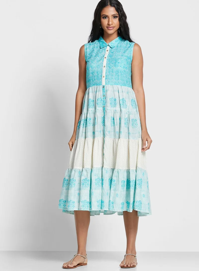 W Printed Tiered Dress