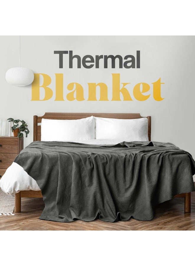 Avalonbedding 100% Cotton Blanket (Twin Size - 72x90 Inches), Soft Breathable Blanket, Lightweight Thermal Blanket, Perfect for Layering Any Bed for All Season (Grey) - Image 3