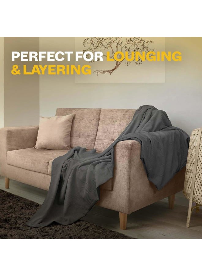 Avalonbedding 100% Cotton Blanket (Twin Size - 72x90 Inches), Soft Breathable Blanket, Lightweight Thermal Blanket, Perfect for Layering Any Bed for All Season (Grey) - Image 5