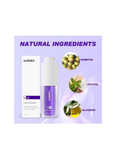 Smilekit™ V34 Series Purple Toothpaste for Teeth Whitening Color Corrector Serum | Tooth Stain Removal | Purple Color Correcting Toothpaste Remove Yellow Stains Fresh Breath (1 PCS)