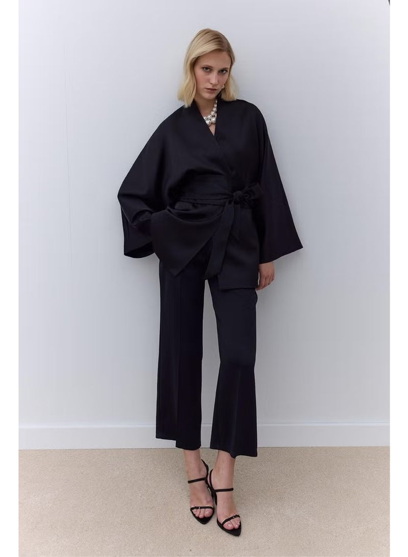 Manuka Satin Straight Leg Trousers Black - Image 1
