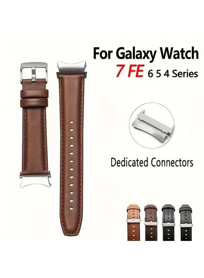 Brown PU Leather Watch Band For Samsung Galaxy Watch 7 40mm 44mm FE Adjustable Sports Strap - Image 4