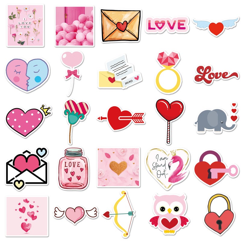 100 sheets Sweet Valentine's Day ins Style Cartoon Fashion Decorative Stickers Luggage Scooter Stationery Creative Stickers (100 Valentine's Day-(280+281))