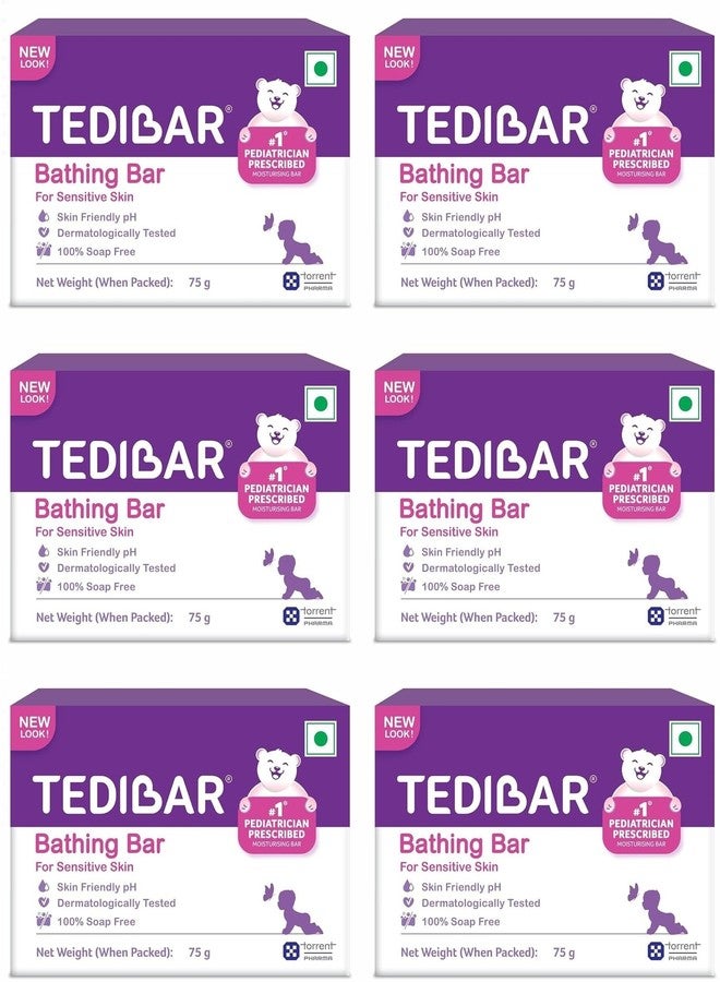 Tedibar Moisturising Baby Bathing Bar with Skin Friendly PH|100% Soap Free|Prevents Dryness & Rashes|Dermatologically Tested 75gm x Pack of 6 - Image 1