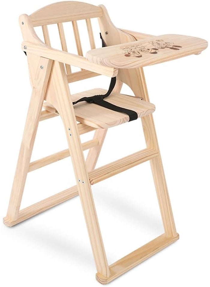 Rubik Baby High Chair with Cartoon Printed Tray Cushion and Safety Belt, Wooden Foldable Dinning Highchair for Kids Toddler Feeding (Un-polished, 20cm Tray) - Image 2