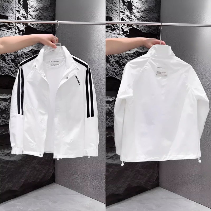 Autumn New Men'S Tooling Solid Color Casual Collar Jacket Fashion Ribbon Stitching Trendy Ruffian Handsome Jacket Jacket - Image 3