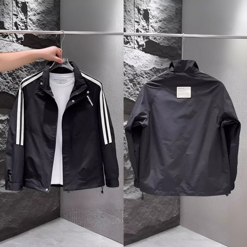 Autumn New Men'S Tooling Solid Color Casual Collar Jacket Fashion Ribbon Stitching Trendy Ruffian Handsome Jacket Jacket - Image 1