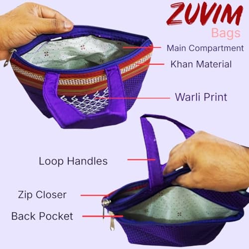 Zuvim Women’s Purses for Return Gift Women Hand Bags with Double Pockets Zipper for Ladies Gifting for Haldi Mehandi Wedding Ugadi Festivals, Multicolors (Warli Multi, 6 Bags) - Image 3