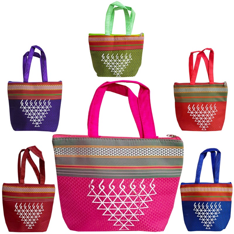Zuvim Women’s Purses for Return Gift Women Hand Bags with Double Pockets Zipper for Ladies Gifting for Haldi Mehandi Wedding Ugadi Festivals, Multicolors (Warli Multi, 6 Bags) - Image 2