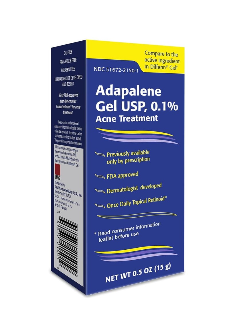 Adapalene Adapalene 0.1% Acne Treatment Gel - Paraben Free (0.5oz)  - Image 1