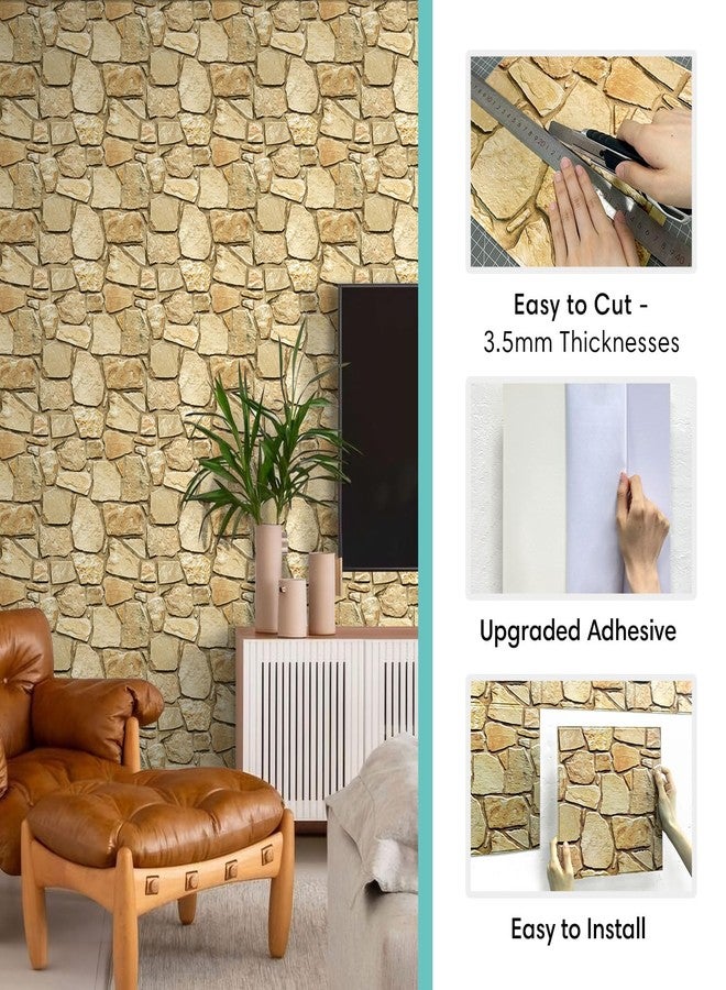 Commomy 10 Pcs 3D Faux Stone Panels Peel and Stick - 11.8"x11.8" PVC 3D Wall Panels Brown Stone Textured Self-Adhesive Wall Tiles for Kitchen,Bedroom,Living Room,Interior Decor - Image 5