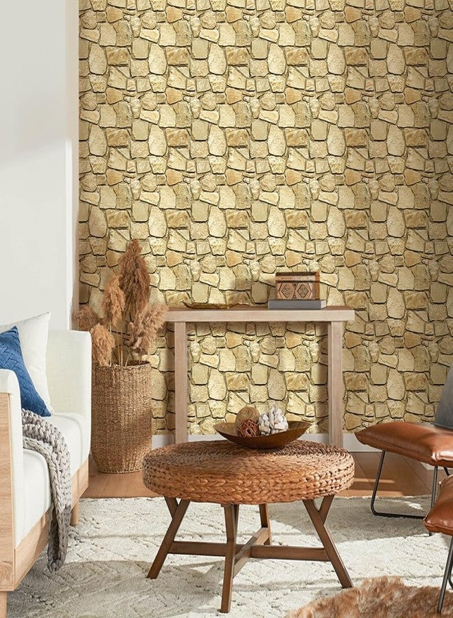 Commomy 10 Pcs 3D Faux Stone Panels Peel and Stick - 11.8"x11.8" PVC 3D Wall Panels Brown Stone Textured Self-Adhesive Wall Tiles for Kitchen,Bedroom,Living Room,Interior Decor - Image 2