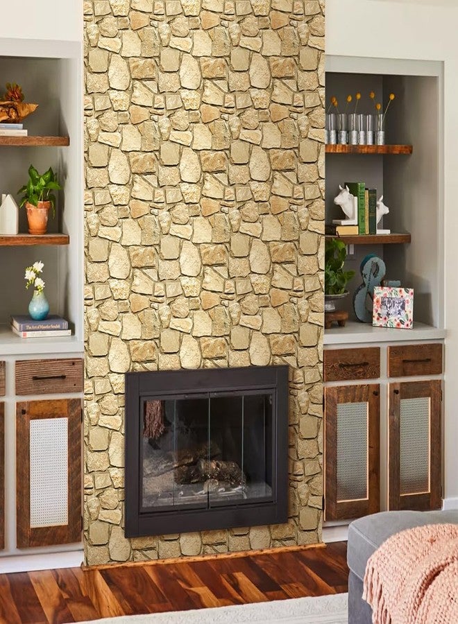 Commomy 10 Pcs 3D Faux Stone Panels Peel and Stick - 11.8"x11.8" PVC 3D Wall Panels Brown Stone Textured Self-Adhesive Wall Tiles for Kitchen,Bedroom,Living Room,Interior Decor - Image 3