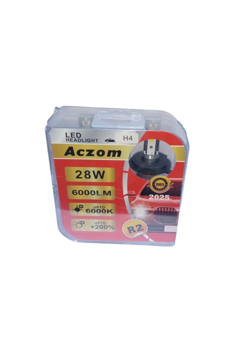 LED ACzom Car Headlight Kit H4 R2 200% Brightness 6000K28W - Image 2