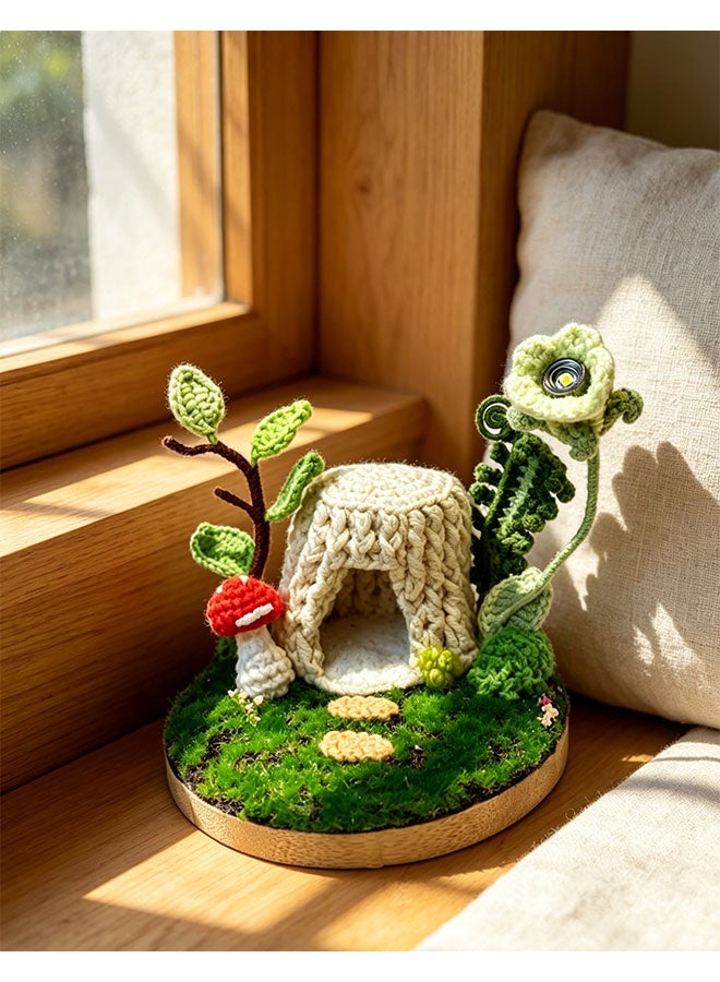 Beauenty Handmade Crochet Magic Tree Stump House Mini Landscape, Enchanted Forest Fairy Tale Desktop Ornament, Whimsical Home Decor for Bedroom, Unique Handcrafted Gift for Eid/Ramadan - Image 3