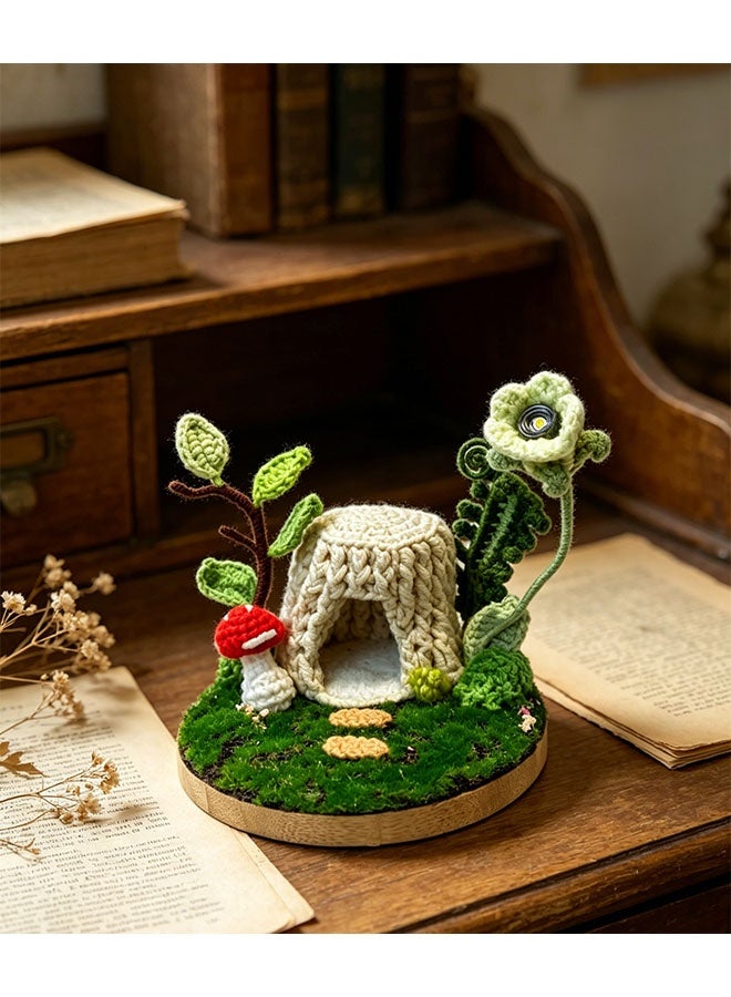 Beauenty Handmade Crochet Magic Tree Stump House Mini Landscape, Enchanted Forest Fairy Tale Desktop Ornament, Whimsical Home Decor for Bedroom, Unique Handcrafted Gift for Eid/Ramadan - Image 2