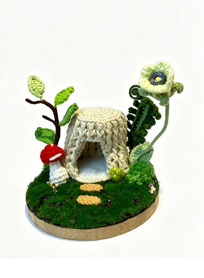 Beauenty Handmade Crochet Magic Tree Stump House Mini Landscape, Enchanted Forest Fairy Tale Desktop Ornament, Whimsical Home Decor for Bedroom, Unique Handcrafted Gift for Eid/Ramadan - Image 1