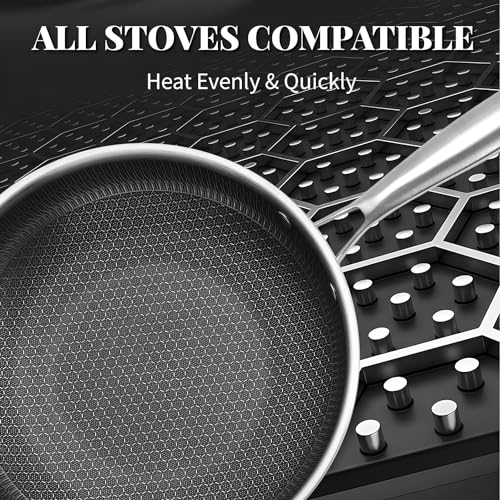 JUGTE Stainless Steel Honeycomb Frying Pan Non-Stick Pan with Stainless Steel Handle Stay Cool Non Toxic Dishwasher and Oven Safe Suitable for All Hob Types (Steel Frying Pan 26 Cm) - Image 5