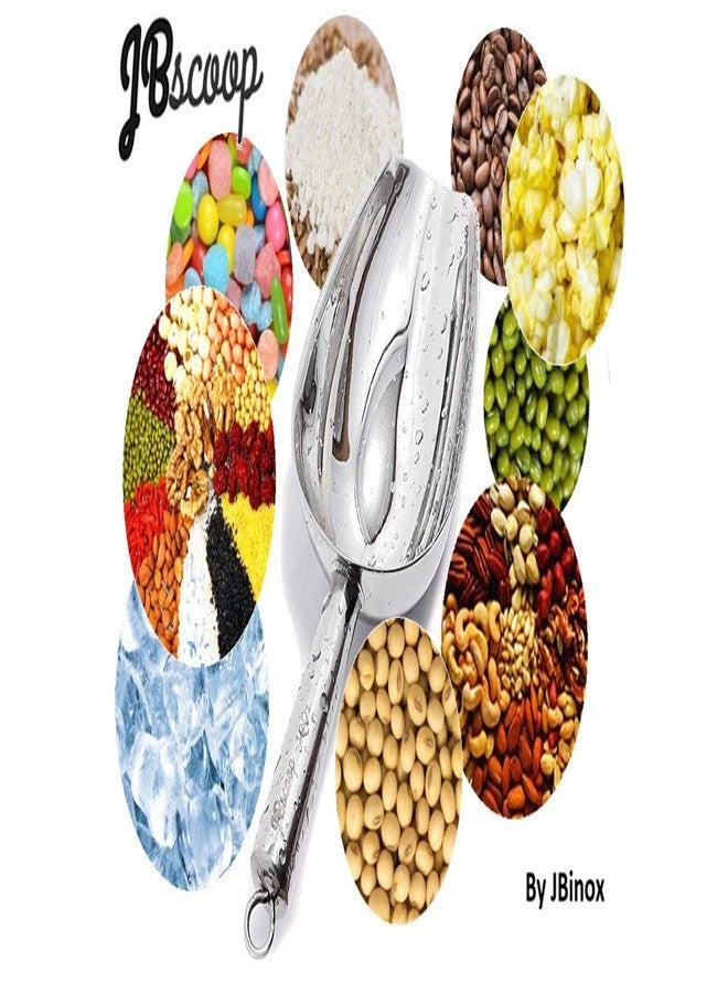 JBscoop Stainless Steel Scoop for ice, 9.6 Inch Metal Food Scoop Kitchen Bar Party Wedding Heavy Duty Dishwasher Safe - 8 Oz - Image 4