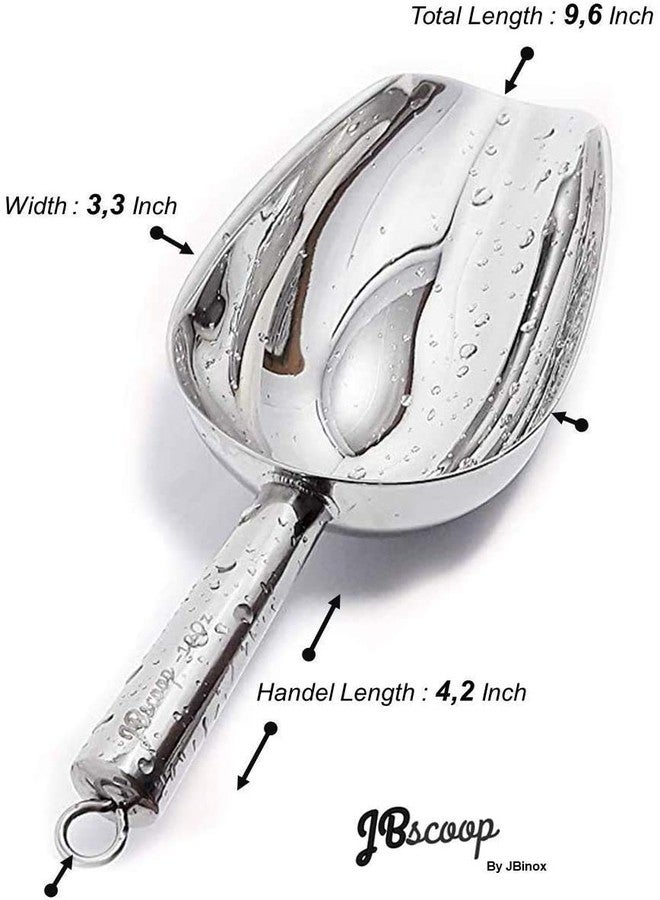 JBscoop Stainless Steel Scoop for ice, 9.6 Inch Metal Food Scoop Kitchen Bar Party Wedding Heavy Duty Dishwasher Safe - 8 Oz - Image 2