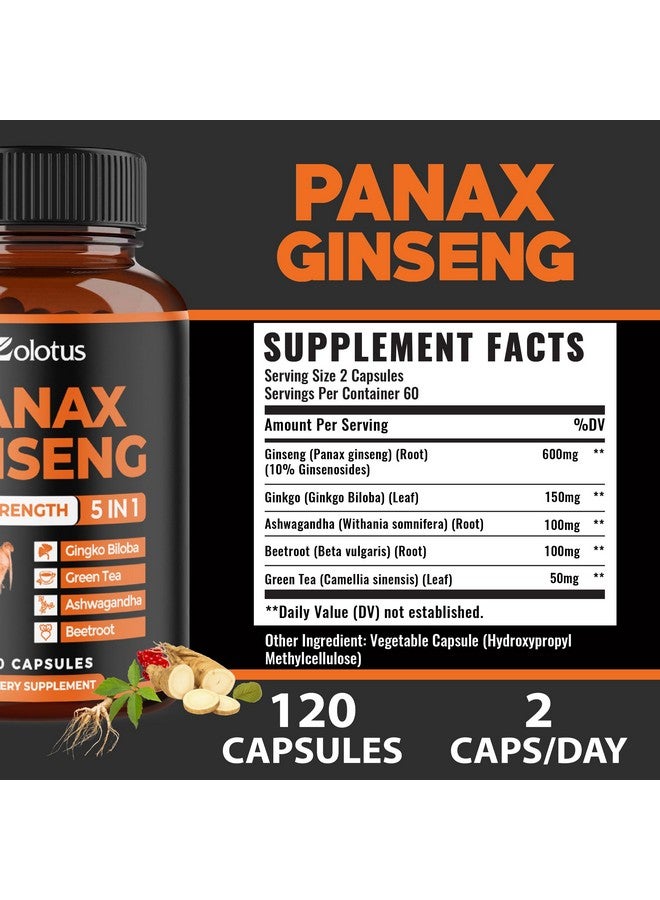 Zolotus Zolotus Korean Red Panax Ginseng + Ginkgo Biloba, Ashwagandha, Beetroot, Green Tea - 120 Capsules for 2 Month Supply  - Image 2