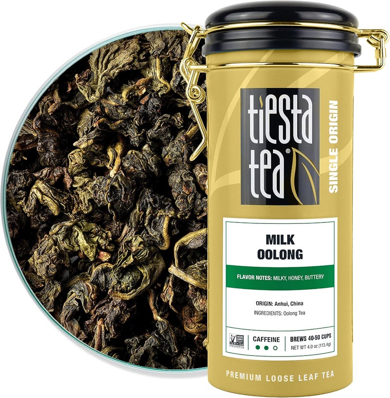 Tiesta Tea شاي تييستا شاي أولونغ بالحليب - مزيج أولونغ فاخر من أوراق الشاي السائبة من آنهوي، الصين، علبة قابلة لإعادة التعبئة سعة 4 أونصات - Image 1