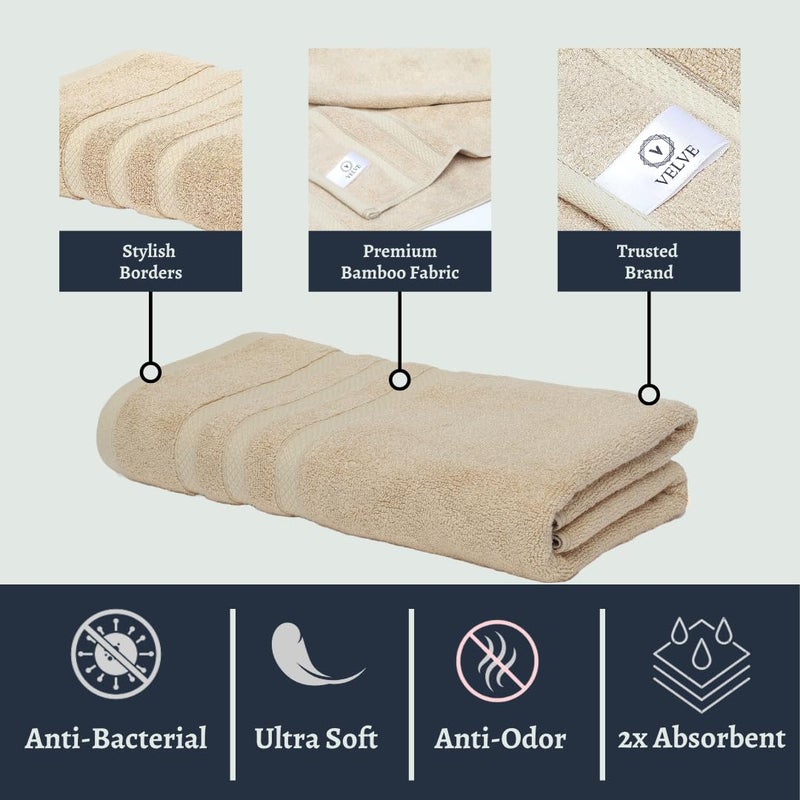 Velve Bamboo Bath Towel | 100% Bamboo | 600 GSM Premium Bath Towel for Men & Women | Ultra Soft, Super Absorbent, Antibacterial Towel for Bath, Swim, Yoga, Gym | 140 * 70 CM | Beige - Image 4