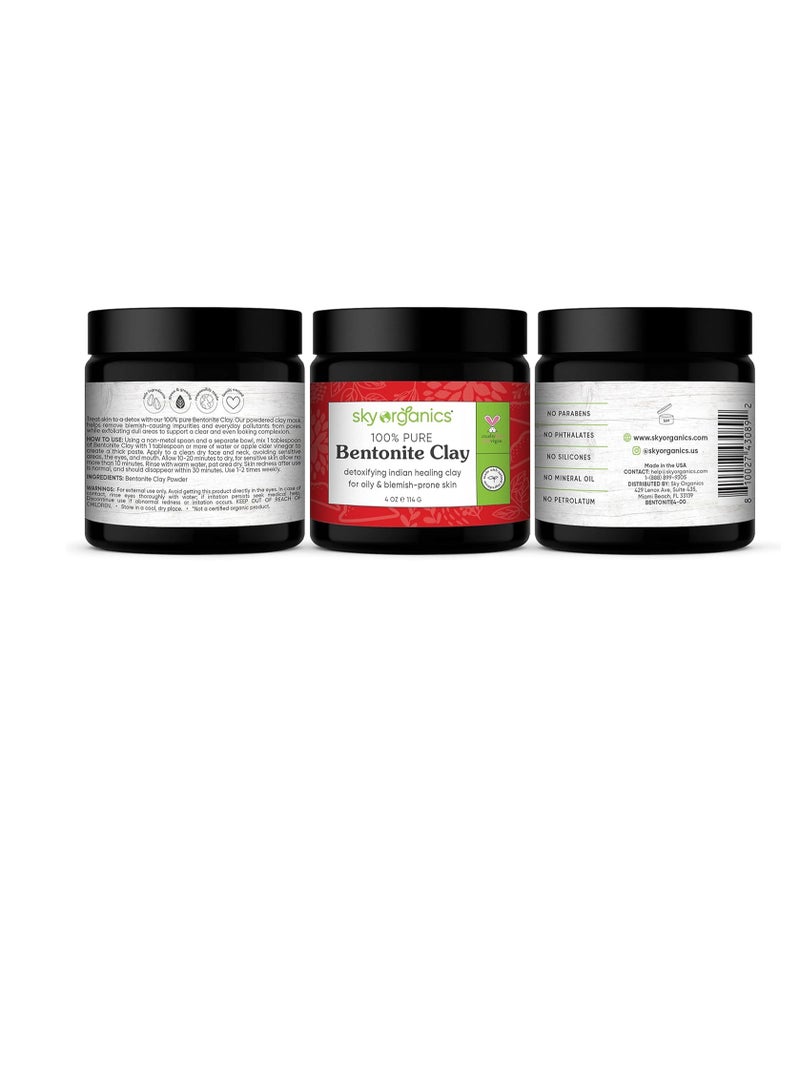 Sky Organics Indian Healing Clay with Detoxifying Bentonite Clay for Face, Helps Remove Impurities, Suitable for Oily or Blemish-Prone Skin, 100% Pure, Vegan & Cruelty-Free Skin Care, 4 Oz. - Image 3