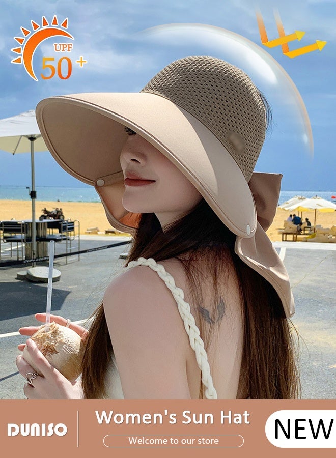 DUNISO Womens Sun Hat UV Protection Sunshade Hat Wide Brim Beach Hat Straw Hats Summer Travel Beach Cap Floppy Hat for Outdoor Sun Protection, Fishing, Hiking, Garden, Camping - Image 1