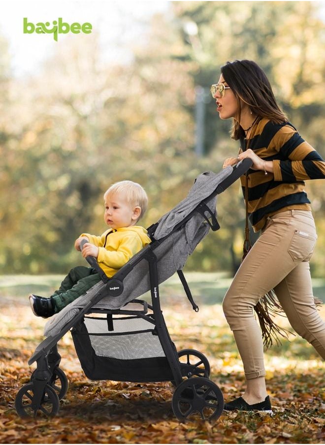 BAYBEE Infant Baby Pram Stroller for Newborn Babies with Aluminium Frame 3 Position Adjustable Seat Canopy Bassinet Large Wheels Baby Stroller for Baby Toddlers 0 to 3 Years Boy Girl Grey  - Image 2